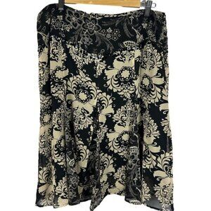 Mac & Jac Silk Floral Embellished Knee High Skirt Size 14 Black Tan